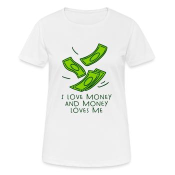 LIEBE GELD LIEBEN GELDGEIL GEIL REICH AKTIE MOTIV - Frauen T-Shirt atmungsaktiv - Weiß - Vorne - AI Model Female 172 dark (172cm)