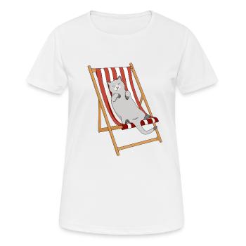 Chat paresseux en transat - T-shirt respirant Femme - blanc - Devant - AI Model Female 172 dark (172cm)