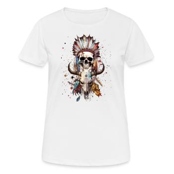 Crâne indigène avec crâne de buffle à l’aquarelle - T-shirt respirant Femme - blanc - Devant - AI Model Female 172 dark (172cm)