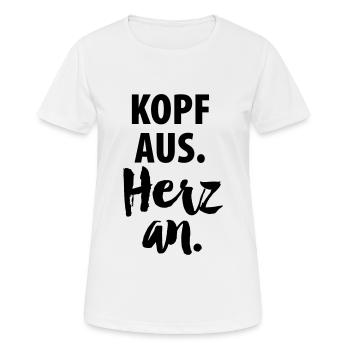 KopfAusHerzAn - Frauen T-Shirt atmungsaktiv - Weiß - Vorne - AI Model Female 172 dark (172cm)