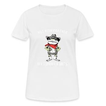Nicht jetzt Partner Mein Bauch tut weh | Cowboy Frosch Lustig - Frauen T-Shirt atmungsaktiv - Weiß - Vorne - AI Model Female 172 dark (172cm)