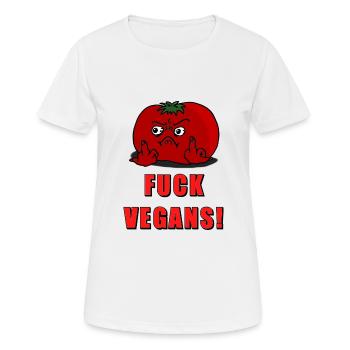 Pissed Tomato: Fuck Vegans! - Women's Breathable T-Shirt - white - Front - AI Model Female 172 dark (172cm)