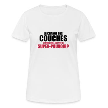 je change des couches et vous quel est votre - T-shirt respirant Femme - blanc - Devant - AI Model Female 172 dark (172cm)