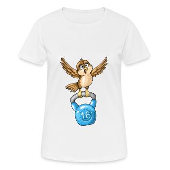 Vogel Spatz mit Kugelhantel Fitness Muskeltraining - Frauen T-Shirt atmungsaktiv - Weiß - Vorne - AI Model Female 172 dark (172cm)