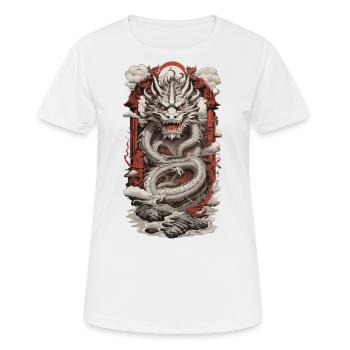 Asiatischer Drache im Retro Ukiyo-E Japan Stil - Frauen T-Shirt atmungsaktiv - Weiß - Vorne - AI Model Female 172 dark (172cm)