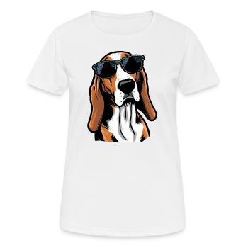 Australian Foxhound Wearing Sunglasses Canine Pets - Women's Breathable T-Shirt - white - Front - AI Model Female 172 dark (172cm)