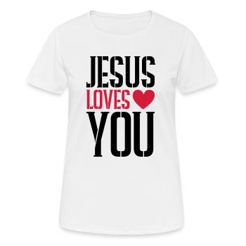 Jésus t’aime - T-shirt respirant Femme - blanc - Devant - AI Model Female 172 dark (172cm)