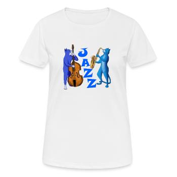 JAZZ CATS - CATS PLAYING SAXOPHONE AND DOUBLE BASS - Women's Breathable T-Shirt - white - Front - AI Model Female 172 dark (172cm)