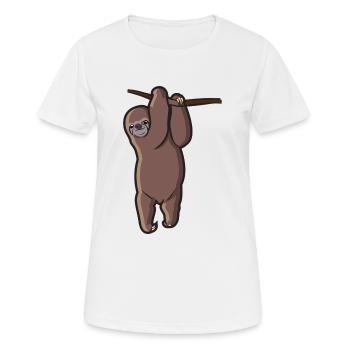 Sloth tient à une branche et traîne - T-shirt respirant Femme - blanc - Devant - AI Model Female 172 dark (172cm)
