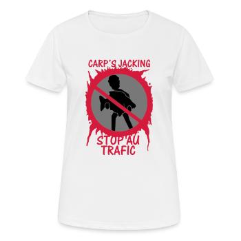 Stop au trafic "CARP'S JACKING" - T-shirt respirant Femme - blanc - Devant - AI Model Female 172 dark (172cm)