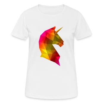 Einhorn Lowpoly Regenbogen 3D - Frauen T-Shirt atmungsaktiv - Weiß - Vorne - AI Model Female 172 dark (172cm)