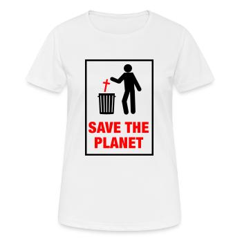 Save the planet from Church - Frauen T-Shirt atmungsaktiv - Weiß - Vorne - AI Model Female 172 dark (172cm)