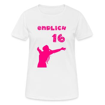 endlich 16 - Frauen T-Shirt atmungsaktiv - Weiß - Vorne - AI Model Female 172 dark (172cm)