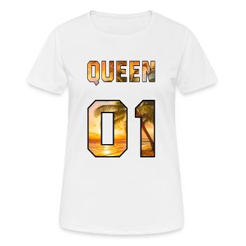 King Queen - Pärchenoutfit Sommer Strand - Frauen T-Shirt atmungsaktiv - Weiß - Vorne - AI Model Female 172 dark (172cm)