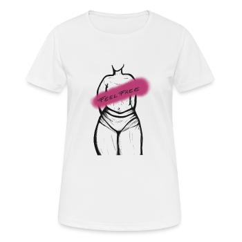 Zeichnung Frau Körper "FEEL FREE" Feminismus - Frauen T-Shirt atmungsaktiv - Weiß - Vorne - AI Model Female 172 dark (172cm)