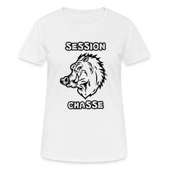 Session Chasse : Sanglier + Fusil de Chasseur - T-shirt respirant Femme - blanc - Devant - AI Model Female 172 dark (172cm)