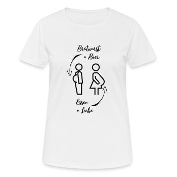 Bierbauch und Schwangerschaftsbauch - Dicker Bauch - Frauen T-Shirt atmungsaktiv - Weiß - Vorne - AI Model Female 172 dark (172cm)