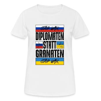 Diplomaten statt Granaten - Frauen T-Shirt atmungsaktiv - Weiß - Vorne - AI Model Female 172 dark (172cm)