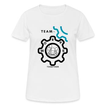 Team Work - Frauen T-Shirt atmungsaktiv - Weiß - Vorne - AI Model Female 172 dark (172cm)