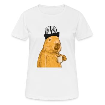 Capybara mit lustigem Hut und Kaffee - Frauen T-Shirt atmungsaktiv - Weiß - Vorne - AI Model Female 172 dark (172cm)
