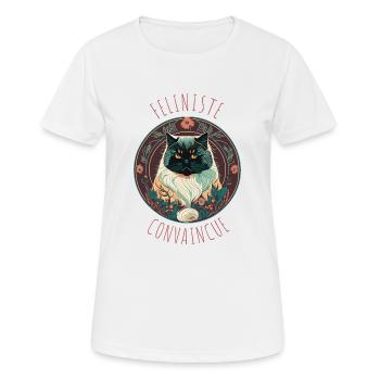 Art-déco-Katzenporträt: Überzeugter Verbrecher - Frauen T-Shirt atmungsaktiv - Weiß - Vorne - AI Model Female 172 dark (172cm)