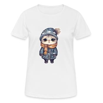 Katze mit Mütze, Schal und Jacke - Frauen T-Shirt atmungsaktiv - Weiß - Vorne - AI Model Female 172 dark (172cm)