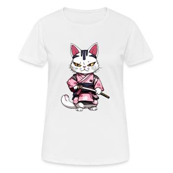 Chat samouraï & fleurs de cerisier #2 - T-shirt respirant Femme - blanc - Devant - AI Model Female 172 dark (172cm)
