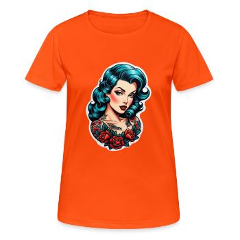 Rockabilly / Pin-up / 50er Jahre - Frauen T-Shirt atmungsaktiv - Neonorange - Vorne - AI Model Female 172 dark (172cm)