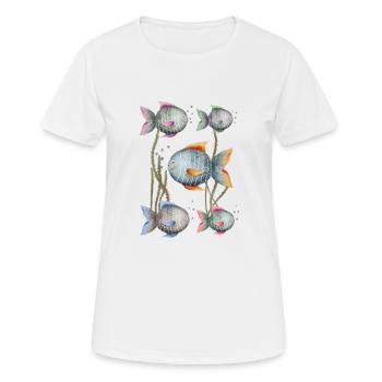 Bunte Fische - Aquarium, Meeresbewohner - Frauen T-Shirt atmungsaktiv - Weiß - Vorne - AI Model Female 172 dark (172cm)
