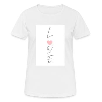 Love thin typography written vertically with heart - Women's Breathable T-Shirt - white - Front - AI Model Female 172 dark (172cm)