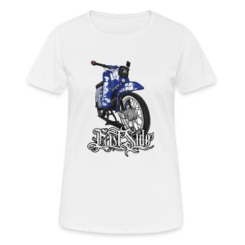 Réglage Schwalbe (bleu) // Illustration - T-shirt respirant Femme - blanc - Devant - AI Model Female 172 dark (172cm)