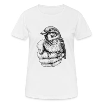 Spatz - Frauen T-Shirt atmungsaktiv - Weiß - Vorne - AI Model Female 172 dark (172cm)