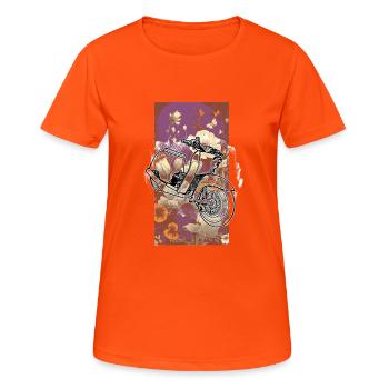 Schwalbe (Outline) // Illustration - Frauen T-Shirt atmungsaktiv - Neonorange - Vorne - AI Model Female 172 dark (172cm)