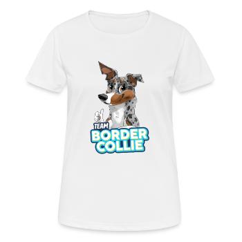 TEAM Border Collie Kurzhaar - Blau Merle Tri - Frauen T-Shirt atmungsaktiv - Weiß - Vorne - AI Model Female 172 dark (172cm)