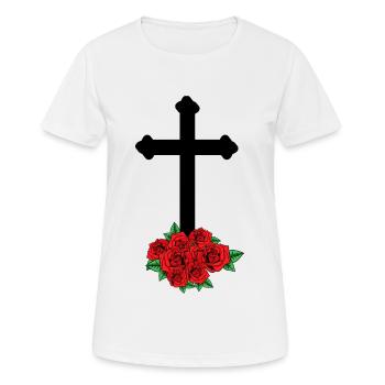 Roses Mourning Death Cross Funeral Beyond Grave - Women's Breathable T-Shirt - white - Front - AI Model Female 172 dark (172cm)