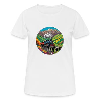 Train de chemin de fer nostalgique coloré avec locomotive à vapeur - T-shirt respirant Femme - blanc - Devant - AI Model Female 172 dark (172cm)