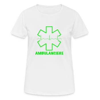 Ambulancière vert fluo - T-shirt respirant Femme - blanc - Devant - AI Model Female 172 dark (172cm)