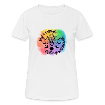 Sage and Crystals fuel my witchcraft - Frauen T-Shirt atmungsaktiv - Weiß - Vorne - AI Model Female 172 dark (172cm)
