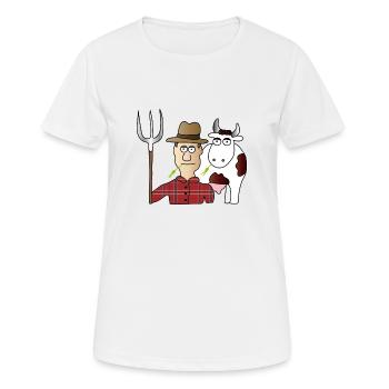 Bauer & Kuh | Landwirt | Kühe | Melken | Mistgabel - Frauen T-Shirt atmungsaktiv - Weiß - Vorne - AI Model Female 172 dark (172cm)