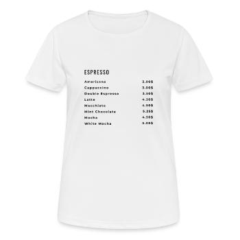 Een beetje koffie? - Vrouwen T-shirt ademend actief - wit - Voor - AI Model Female 172 dark (172cm)