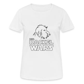 Der Dackel Wars - Schriftzug und Rauhaardackel - Frauen T-Shirt atmungsaktiv - Weiß - Vorne - AI Model Female 172 dark (172cm)