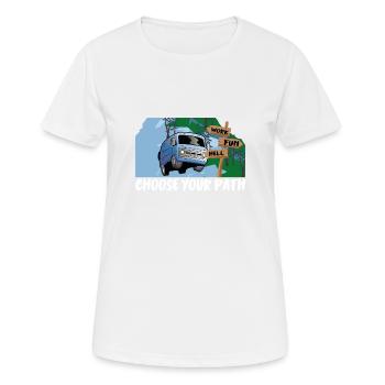 Wähle Deinen Pfad - Arbeit, Spaß oder Hölle? - Frauen T-Shirt atmungsaktiv - Weiß - Vorne - AI Model Female 172 dark (172cm)