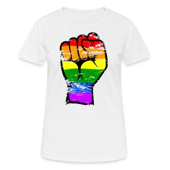 Symbole de poing de la main de drapeau de couleur arc-en-ciel utilisé - T-shirt respirant Femme - blanc - Devant - AI Model Female 172 dark (172cm)