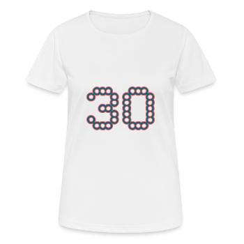 30. 30 YEARS. 30th ANNIVERSARY. 30 YEARS ANNIVERSARY. - Women's Breathable T-Shirt - white - Front - AI Model Female 172 dark (172cm)
