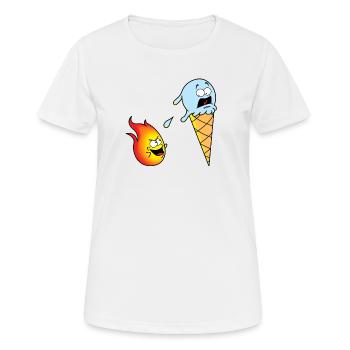 Eiscreme versus Flammen-lustiger Spaß-Neuheits-Entwurf - Frauen T-Shirt atmungsaktiv - Weiß - Vorne - AI Model Female 172 dark (172cm)