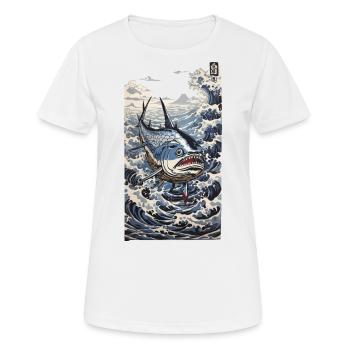 Ukiyo-E Tunfisch Wave Japan Fischfang Kunst Design - Frauen T-Shirt atmungsaktiv - Weiß - Vorne - AI Model Female 172 dark (172cm)
