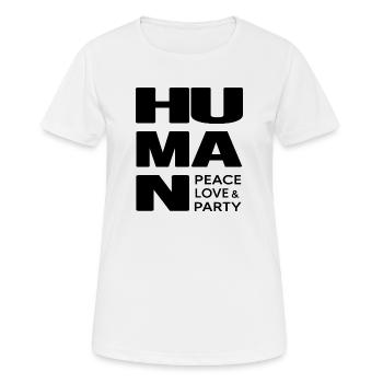 HUMAN party people relax club "peace & love" - Women's Breathable T-Shirt - white - Front - AI Model Female 172 dark (172cm)