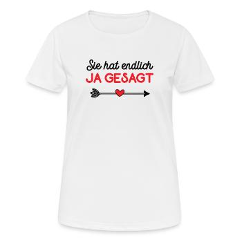 Sie Hat Ja Gesagt Verlobung Verlobt Partnerlook - Frauen T-Shirt atmungsaktiv - Weiß - Vorne - AI Model Female 172 dark (172cm)
