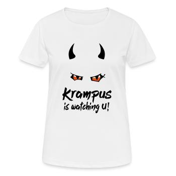 Krampus is watching Nikolaus - Frauen T-Shirt atmungsaktiv - Weiß - Vorne - AI Model Female 172 dark (172cm)