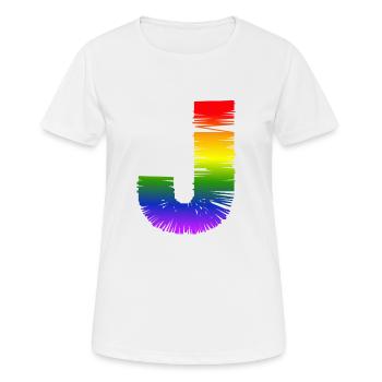 Regenbogen-J - Frauen T-Shirt atmungsaktiv - Weiß - Vorne - AI Model Female 172 dark (172cm)